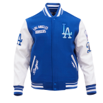 CHAMARRA LOS ANGELES DODGERS CITY CENTRIC MENS RIB WOOL VARSITY JACKET DODGER BLUE WHITE en STOCK