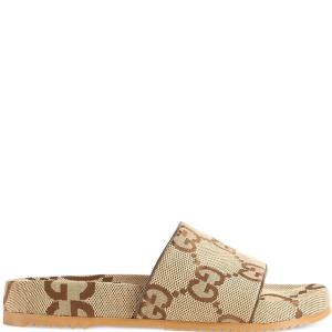 SANDALIAS SLIDES GUCCI GG SLIDE BEIGE LONA en STOCK