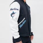 CHAMARRA I MARLINS CLASSIC WOOL VARSITY JACKET BLACK WHITE en STOCK