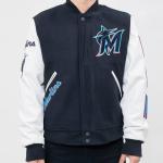 CHAMARRA I MARLINS CLASSIC WOOL VARSITY JACKET BLACK WHITE en STOCK