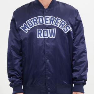 CHAMARRA YORK YANKEES MURDERERS ROW BIG LOGO SATIN JACKET MIDNIGHT NAVY en STOCK