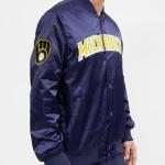 CHAMARRA AUKEE BREWERS WORDMARK SATIN JACKET MIDNIGHT NAVY en STOCK