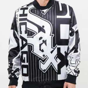 CHAMARRA AGO WHITE SOX MASH UP SATIN JACKET BLACK en STOCK