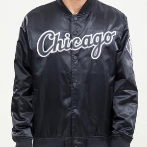 CHAMARRA AGO WHITE SOX WORDMARK SATIN JACKET BLACK en STOCK