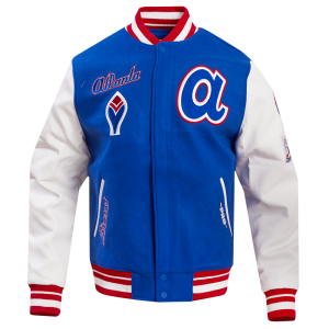 CHAMARRA NTA BRAVES RETRO CLASSIC RIB WOOL VARSITY JACKET ROYAL BLUE RED en STOCK