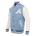 CHAMARRA ATLANTA BRAVES VARSITY BLUES MENS DENIM VARSITY JACKET DENIM LINEN en STOCK