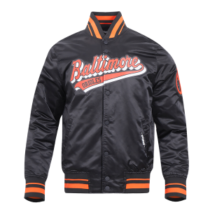CHAMARRA BALTIMORE ORIOLES SCRIPT TAIL MENS SATIN JACKET BLACK ORANGE en STOCK