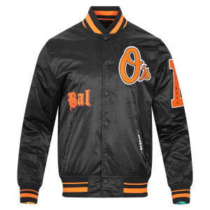 CHAMARRA TIMORE ORIOLES OLD ENGLISH RIB SATIN JACKET BLACK ORANGE en STOCK