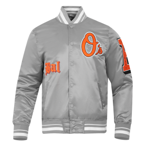 CHAMARRA TIMORE ORIOLES OLD ENGLISH RIB SATIN JACKET GRAY en STOCK