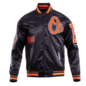 CHAMARRA IMORE ORIOLES OLD ENGLISH SATIN JACKET BLACK ORANGE en STOCK