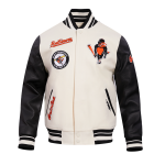 CHAMARRA IMORE ORIOLES RETRO CLASSIC RIB WOOL VARSITY JACKET EGGSHELL BLACK en STOCK