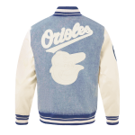 CHAMARRA BALTIMORE ORIOLES VARSITY BLUES MENS DENIM VARSITY JACKET DENIM LINEN en STOCK