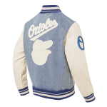CHAMARRA BALTIMORE ORIOLES VARSITY BLUES MENS DENIM VARSITY JACKET DENIM LINEN en STOCK