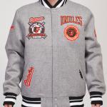 CHAMARRA IMORE ORIOLES CREST EMBLEM RIB WOOL VARSITY JACKET HEATHER GRAY BLACK en STOCK