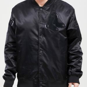 CHAMARRA ON RED SOX TRIPLE BLACK SATIN JACKET TRIPLE BLACK en STOCK