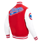 CHAMARRA CHICAGO CUBS SCRIPT TAIL MENS RIB WOOL VARSITY RED WHITE en STOCK