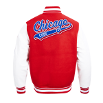 CHAMARRA CHICAGO CUBS SCRIPT TAIL MENS RIB WOOL VARSITY RED WHITE en STOCK