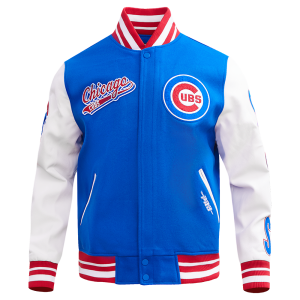 CHAMARRA CHICAGO CUBS SCRIPT TAIL MENS RIB WOOL VARSITY ROYAL BLUE RED en STOCK
