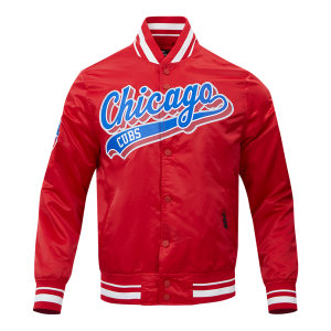 CHAMARRA CHICAGO CUBS SCRIPT TAIL MENS SATIN JACKET RED en STOCK