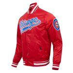 CHAMARRA CHICAGO CUBS SCRIPT TAIL MENS SATIN JACKET RED en STOCK