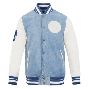 CHAMARRA CHICAGO CUBS VARSITY BLUES MENS DENIM VARSITY JACKET DENIM LINEN en STOCK