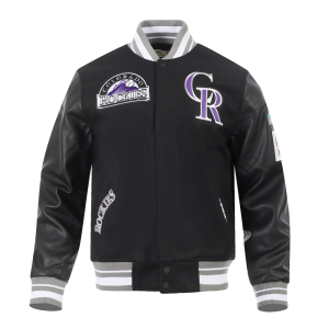 CHAMARRA ORADO ROCKIES RETRO CLASSICS RIB VARSITY JACKET BLACK GRAY en STOCK