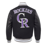 CHAMARRA ORADO ROCKIES RETRO CLASSICS RIB VARSITY JACKET BLACK GRAY en STOCK