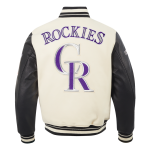 CHAMARRA ORADO ROCKIES RETRO CLASSICS RIB VARSITY JACKET EGGSHELL BLACK en STOCK