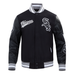 CHAMARRA CHICAGO WHITE SOX SCRIPT TAIL MENS RIB WOOL VARSITY BLACK GRAY en STOCK