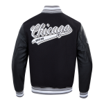CHAMARRA CHICAGO WHITE SOX SCRIPT TAIL MENS RIB WOOL VARSITY BLACK GRAY en STOCK