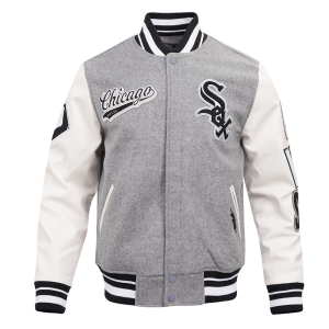 CHAMARRA CHICAGO WHITE SOX SCRIPT TAIL MENS RIB WOOL VARSITY HEATHER GREY WHITE BLACK en STOCK