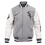 CHAMARRA CHICAGO WHITE SOX SCRIPT TAIL MENS RIB WOOL VARSITY HEATHER GREY WHITE BLACK en STOCK
