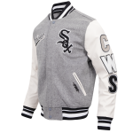 CHAMARRA CHICAGO WHITE SOX SCRIPT TAIL MENS RIB WOOL VARSITY HEATHER GREY WHITE BLACK en STOCK