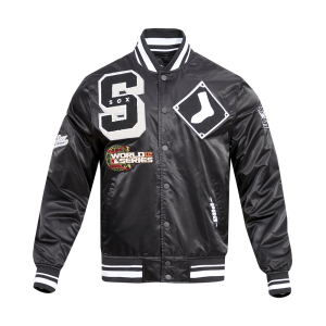 CHAMARRA AGO WHITE SOX MASH UP RIB SATIN JACKET BLACK GRAY en STOCK