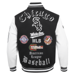 CHAMARRA AGO WHITE SOX OLD ENGLISH WOOL VARSITY JACKET BLACK WHITE en STOCK