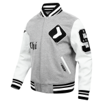 CHAMARRA AGO WHITE SOX OLD ENGLISH RIB WOOL VARSITY JACKET HEATHER GREY WHITE BLACK en STOCK
