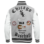 CHAMARRA AGO WHITE SOX OLD ENGLISH RIB WOOL VARSITY JACKET HEATHER GREY WHITE BLACK en STOCK
