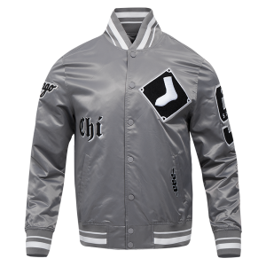 CHAMARRA AGO WHITE SOX OLD ENGLISH RIB SATIN JACKET GRAY en STOCK