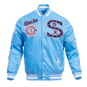 CHAMARRA AGO WHITE SOX RETRO CLASSIC RIB SATIN JACKET UNIVERSITY BLUE en STOCK