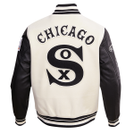 CHAMARRA AGO WHITE SOX RETRO CLASSIC RIB WOOL VARSITY JACKET EGGSHELL BLACK en STOCK
