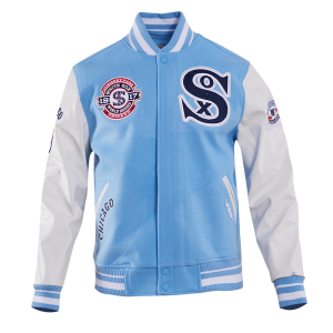 CHAMARRA AGO WHITE SOX RETRO CLASSIC RIB WOOL VARSITY JACKET UNIVERSITY BLUE WHITE en STOCK