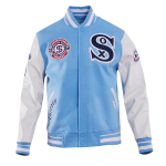 CHAMARRA AGO WHITE SOX RETRO CLASSIC RIB WOOL VARSITY JACKET UNIVERSITY BLUE WHITE en STOCK