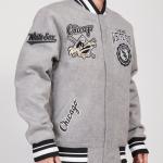 CHAMARRA AGO WHITE SOX CREST EMBLEM RIB WOOL VARSITY JACKET HEATHER GRAY BLACK en STOCK