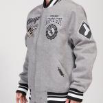 CHAMARRA AGO WHITE SOX CREST EMBLEM RIB WOOL VARSITY JACKET HEATHER GRAY BLACK en STOCK