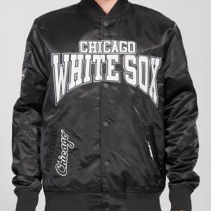 CHAMARRA AGO WHITE SOX CREST EMBLEM SATIN JACKET BLACK en STOCK