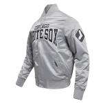 CHAMARRA AGO WHITE SOX CREST EMBLEM SATIN JACKET GRAY en STOCK