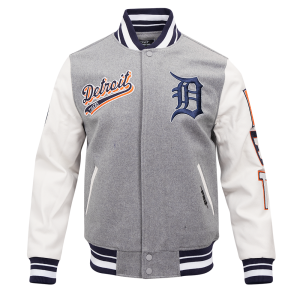 CHAMARRA DETROIT TIGERS SCRIPT TAIL MENS RIB WOOL VARSITY HEATHER GREY WHITE MIDNIGHT NAVY en STOCK