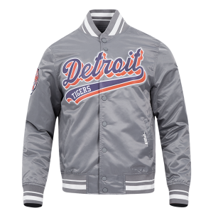 CHAMARRA DETROIT TIGERS SCRIPT TAIL MENS SATIN JACKET GRAY en STOCK