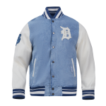 CHAMARRA DETROIT TIGERS VARSITY BLUES MENS DENIM VARSITY JACKET DENIM LINEN en STOCK