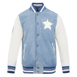 CHAMARRA HOUSTON ASTROS VARSITY BLUES MENS DENIM VARSITY JACKET DENIM LINEN en STOCK